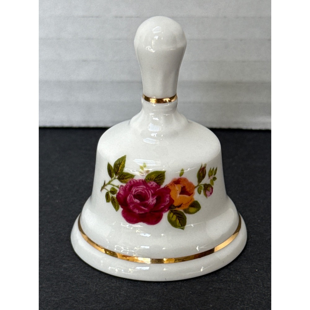 Peter Gosling Fine English Bone China Floral Bell Red Orange Rose Gold Trim